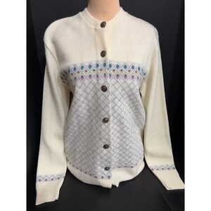 Jersild VTG Cream Fair Isle Nordic Button Cardigan Sweater Made USA Layering